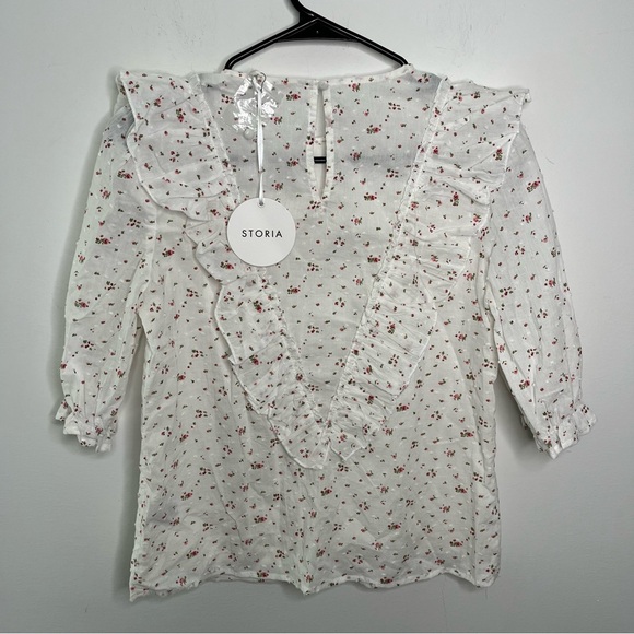 Storia Petite Floral Ruffle Front Top S - Picture 3 of 5
